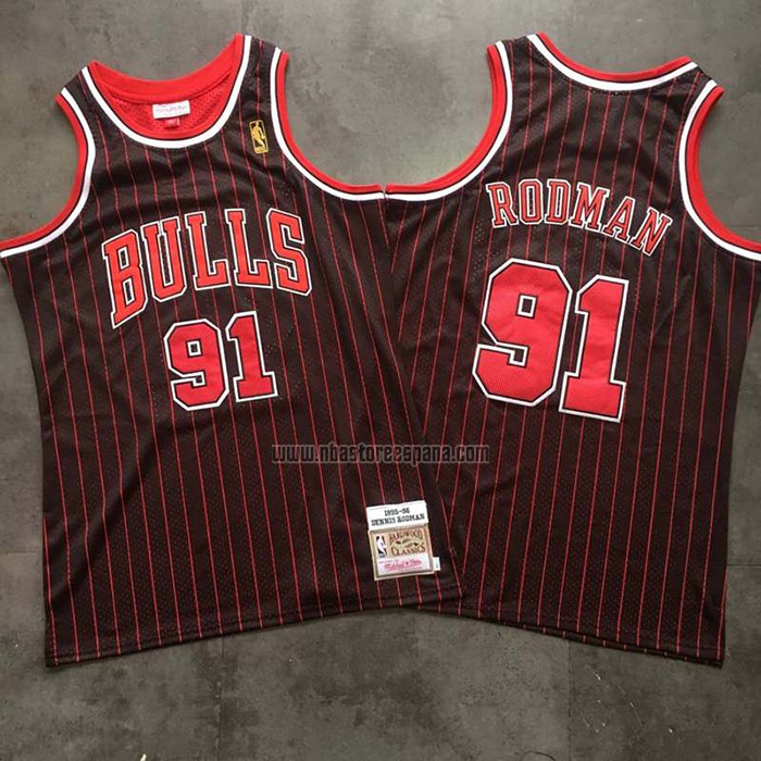 Camiseta Chicago Bulls Dennis Rodman NO 91 Mitchell & Ness 1995-96 Negro